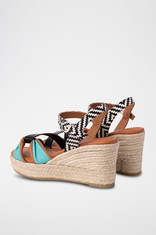 Sandales compensées en cuir - Turquoise et noir