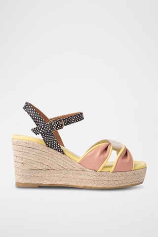 Sandales compensées en cuir - Saumon et blanc