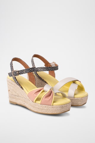 Sandales compensées en cuir - Saumon et blanc
