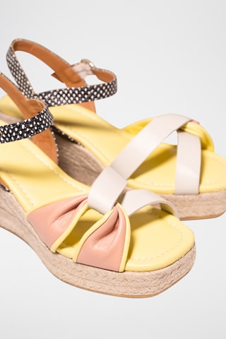 Sandales compensées en cuir - Saumon et blanc