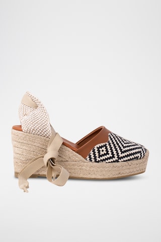 Espadrilles compensées en cuir - Blanc et noir