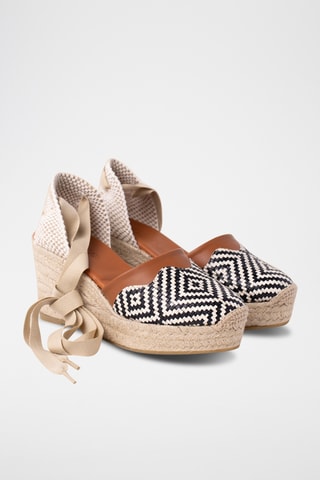 Espadrilles compensées en cuir - Blanc et noir
