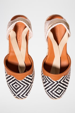 Espadrilles compensées en cuir - Blanc et noir