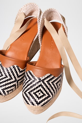 Espadrilles compensées en cuir - Blanc et noir