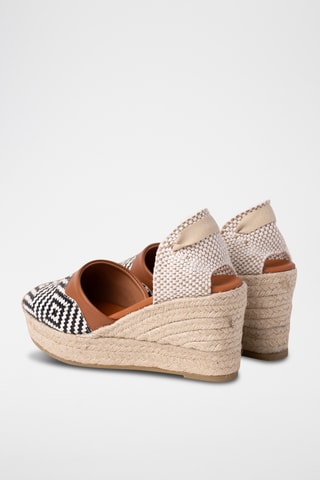 Espadrilles compensées en cuir - Blanc et noir