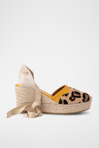 Espadrilles compensées en cuir - Beige et noir