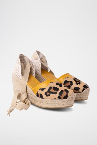 Espadrilles compensées en cuir - Beige et noir