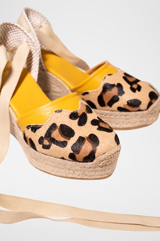 Espadrilles compensées en cuir - Beige et noir