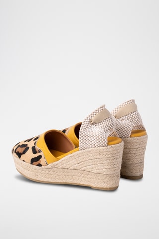 Espadrilles compensées en cuir - Beige et noir