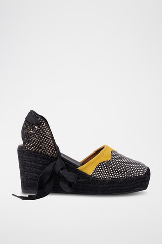 Espadrilles compensées en cuir - Noir et jaune