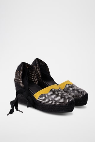 Espadrilles compensées en cuir - Noir et jaune