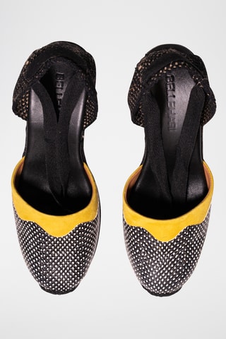 Espadrilles compensées en cuir - Noir et jaune