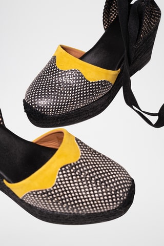 Espadrilles compensées en cuir - Noir et jaune