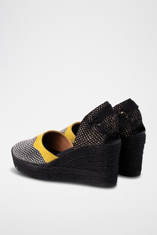 Espadrilles compensées en cuir - Noir et jaune