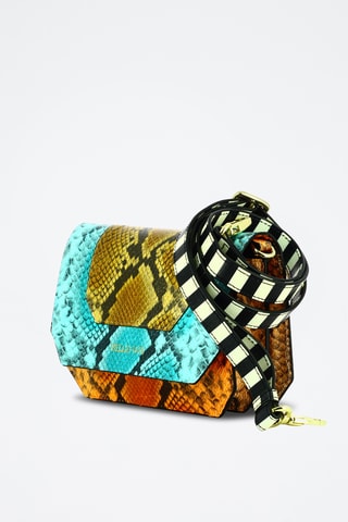 Leren Schoudertas - Oranje en Turquoise 