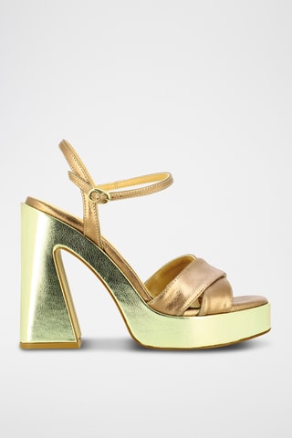 Sandales à talons en cuir - Doré