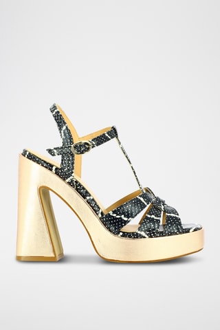 Sandales à talons en cuir - Doré et noir