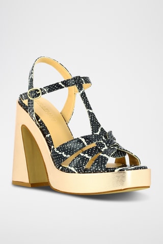 Sandales à talons en cuir - Doré et noir
