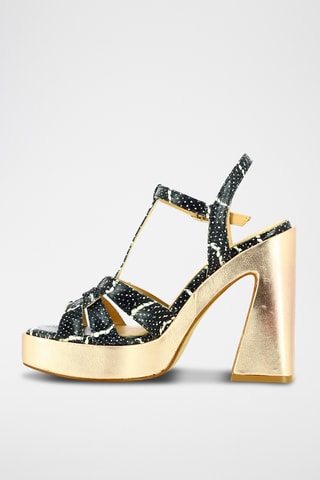 Sandales à talons en cuir - Doré et noir