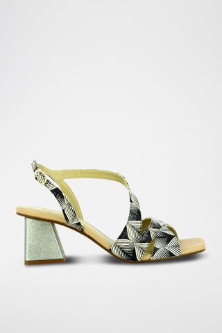 Sandales à talons en cuir - Blanc et noir
