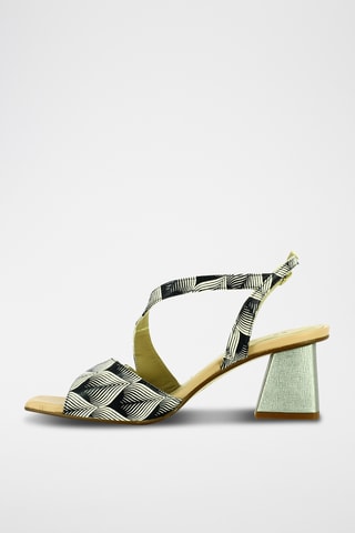 Sandales à talons en cuir - Blanc et noir