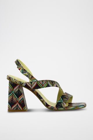 Sandales à talons en cuir - Blanc et noir