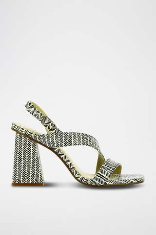 Sandales à talons en cuir - Blanc et noir