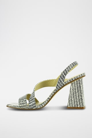 Sandales à talons en cuir - Blanc et noir