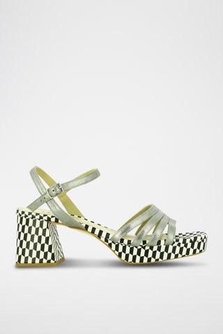 Sandales à talons en cuir - Blanc et noir