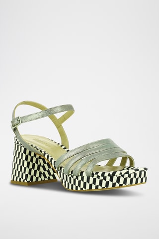 Sandales à talons en cuir - Blanc et noir