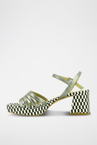 Sandales à talons en cuir - Blanc et noir