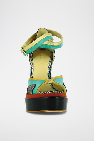 Sandales compensées en cuir - Noir et turquoise