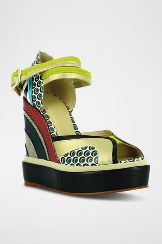 Sandales compensées en cuir - Vert et doré