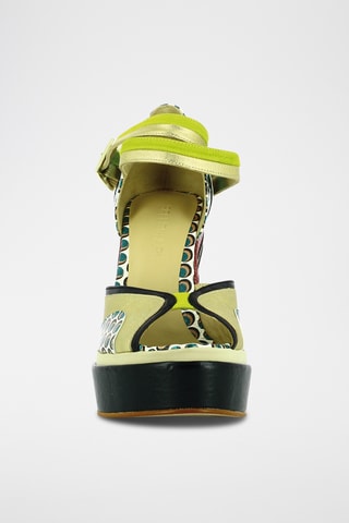 Sandales compensées en cuir - Vert et doré