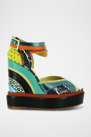 Sandales compensées en cuir - Noir et bleu