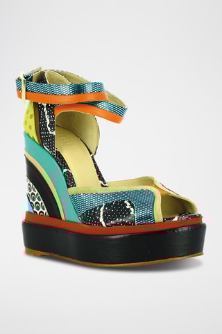 Sandales compensées en cuir - Noir et bleu
