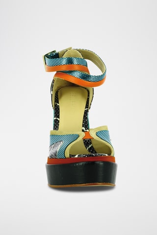 Sandales compensées en cuir - Noir et bleu