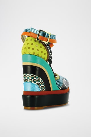 Sandales compensées en cuir - Noir et bleu