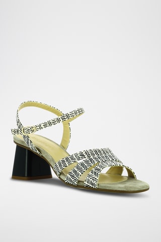 Sandales à talons en cuir - Blanc et noir