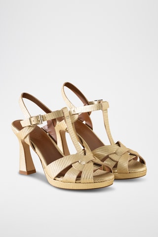 Sandales à talons en cuir - Doré