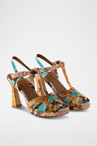 Sandales à talons en cuir - Ciel et marron