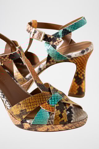 Sandales à talons en cuir - Ciel et marron