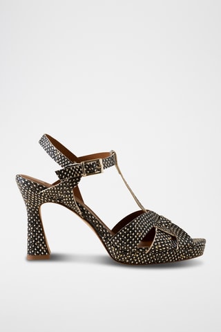 Sandales à talons en cuir - Noir et blanc