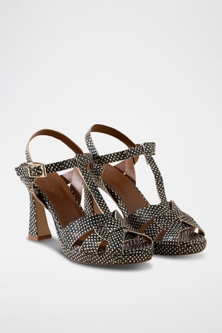 Sandales à talons en cuir - Noir et blanc