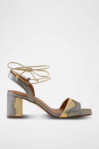 Sandales à talons en cuir - Argenté et doré