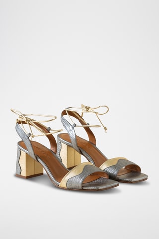 Sandales à talons en cuir - Argenté et doré