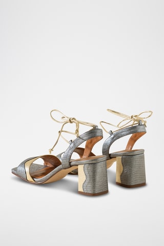 Sandales à talons en cuir - Argenté et doré