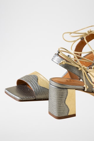 Sandales à talons en cuir - Argenté et doré