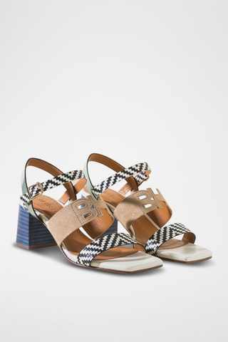 Sandales à talons en cuir - Noir et blanc