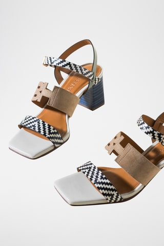 Sandales à talons en cuir - Noir et blanc